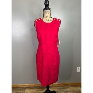 Vintage red linen sheath dress knee length size 10 party travel special occasion